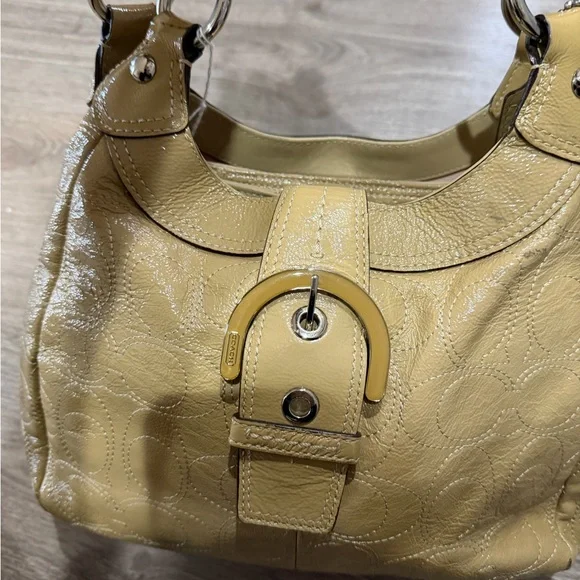 Coach Beige Textured Leather Shoulder Bag - Picture 1 of 5